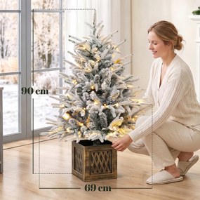 HOMCOM Drzewko bożonarodzeniowe na stół 90 cm, podświetlane, obsypane śniegiem, sztuczne, 70 ciepłych białych diod LED, 488 końcówek, zielony | Aosom PL