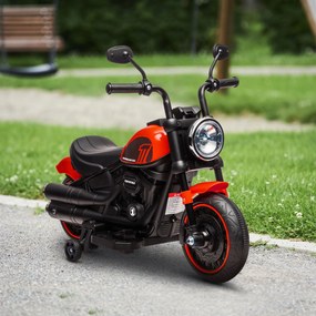 HOMCOM Elektryczny motocykl dla dzieci z reflektorem, demontowalne koła boczne, 76x42x57 cm, Czerwony/Czarny