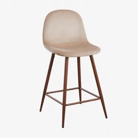 Zestaw 4 Wysokich Stołków Z Aksamitu Glamm Pszenica Brązowa & ↑65 Cm & Ciemne Drewno - Sklum