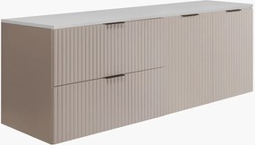 Zestaw łazienkowy: szafka z szufladami i szafka z drzwiami 57×46×160 cm, kolor: kaszmir / blat biały, uchwyt czarny