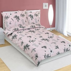 Bellatex Pościel z kory Łąka szary, różowy, 140 x 200 cm, 70 x 90 cm, 140 x 200 cm, 70 x 90 cm