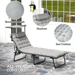 Outsunny Składany leżak ogrodowy z daszkiem, materacem, regulowanym oparciem w 4 pozycjach, Jasnoszary