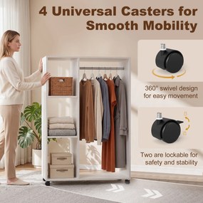 HOMCOM Szafa na Kółkach, Mobilna Garderoba, Szafa Garderobiana, Ruchoma Szafa na Ubrania, 80 x 40 x 128 cm, Biały