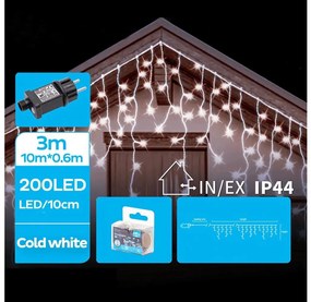 Brilagi - Zewnętrzny LED łańcuch świąteczny, 200 diod LED, 8 trybów świecenia, 13 x 0,6 m, IP44, zimna biel