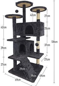 Drapak dla kota, stabilny, wysoki, 7 poziomów, legowisko ciemnoszary 138cm