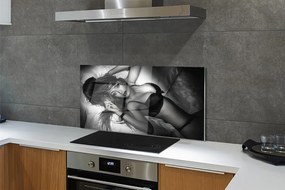 Panel szklany do Kuchni Portret Kobiety (Czarno-Biały)