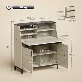 HOMCOM Industrialny Sekretarzyk z Półkami i Metalową Ramą 100 cm Naturalne Drewno + Czarny | Aosom PL