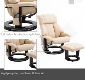 HOMCOM Fotel masujący z timerem i podnóżkiem Skóra ekologiczna Beżowy 76x80x102cm | Aosom PL