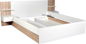 Łóżko z szufladami 160 x 200 cm – Z 2 szafkami nocnymi i półkami – Białe i naturalne – KLYRANA