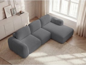 Szary rozkładany/ze schowkiem narożnik z materiału bouclé (prawostronny/z szezlongiem) Montaigne – Bobochic Paris