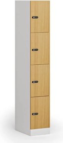Szafka skrytkowa S1, 4 schowki, 1850 x 300 x 500 mm, demontaż, zamek mechaniczny z kodem, drzwi laminowane, buk