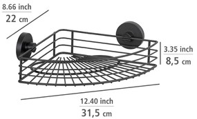 Czarna narożna półka łazienkowa Wenko Vacuum-Loc® Bari