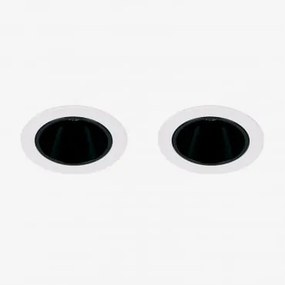Pack 2 Wbudowanych Downlightów Led Z Okrągłymi Ramkami Ø7 Cm Do Użytku Zewnętrznego, Wykonanych Z Aluminium Luisiana Biały - Czarny & 8 W & 38º & Biał