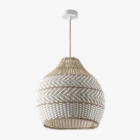 Lampa Sufitowa Z Plecionego Rattanu Llaury Naturalny - Biała & Ø40 Cm Llaury - Sklum