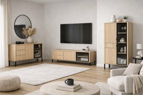 Witryna wysoka Harmona 92 cm z szufladą i oświetleniem - dąb lindberg