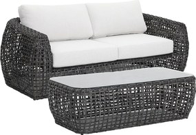 Zestaw mebli ogrodowych z plecionej żywicy: kanapa  ogrodowa 2-osobowa i 1 stolik kawowy - Antracytowe z białymi poduszkami - VEYRO od MYLIA