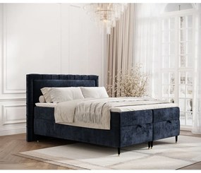 Ciemnoniebieskie łóżko boxspring ze schowkiem 200x200 cm Voyage – Maison de Rêve