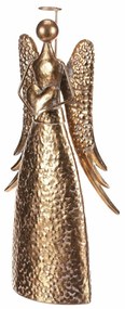 Świąteczna metalowa dekoracja Anioł 42 cm zsercem, złota, 42 cm