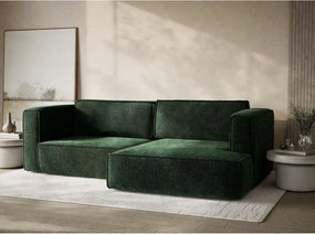 Ciemnozielony rozkładany/ze schowkiem narożnik z tkaniny szenilowej (prawostronny/z szezlongiem) Velto – Maison de Rêve