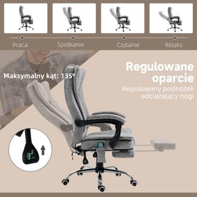 HOMCOM Fotel biurowy ergonomiczny z masażem i podgrzewaniem funkcja leżanki obciążenie do 120kg szary | Aosom PL