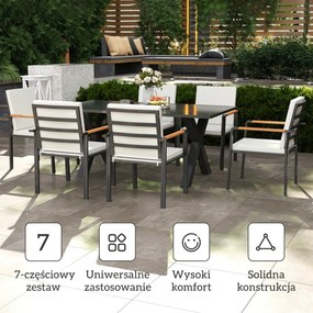 Outsunny Zestaw Mebli Ogrodowych dla 6 Osób, 6 Krzeseł, 1 Stół, Wodoodporny, 175 cm x 92,5 cm x 73 cm, Czarny + Szary