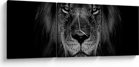 Obraz - lew i jego majestatyczność (z zegarem) (90x30 cm)