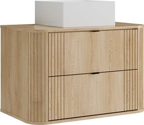 Szafka łazienkowa wisząca z umywalką nablatową kwadratową - Jasny naturalny - 80 cm - FILOR