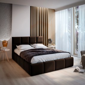 Masseno Łóżko tapicerowane COMO z pojemnikiem na pościel 140x200 cm - Brązowy, SAWANA 16