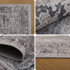Dywan vintage INKA Klasyczny Medalion z Efektem Postarzenia Beżowo-Szary 80 cm x 250 cm
