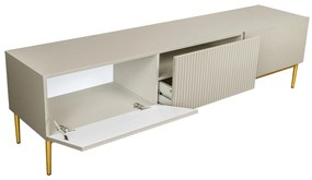 Szafka RTV Nicole 200 cm na metalowych nogach z szufladą - kaszmir / złote nóżki