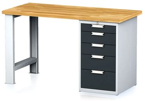 Stół warsztatowy MECHANIC, 1500x685x880 mm, 1x szufladowy kontener, 5 szuflad, szary/antracyt