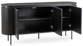 Komoda do Salonu BECK 160 cm Czarna Trzydrzwiowa Ryflowana Nowoczesna