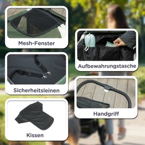 PawHut Składany Wózek dla Psów, Buggy dla Dużych Psów z 4 Kołami, Pasami Bezpieczeństwa, Hamulcami, Ciemnozielony