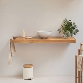 Zestaw Mebli Łazienkowych 130x45 Cm Wiszący Z Drewna Tekowego Neill Drewno Tekowe & Okrągły Biały Ceramiczny Ø30 - Sklum