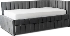 Łóżko Tapicerowane 120x200 cm VILLEMO Podwójne ze Stelażem Rozkładane Młodzieżowe Szare