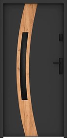 Drzwi wejściowe ze stali nierdzewnej z przeszkleniami wys. 207 x szer. 100 cm - szkło dymione - antracyt i efekt dębu - grubość 55 mm - otwierane w lewo - TROFA
