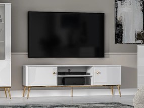 Szafka RTV 160 cm Goldin 06, biały połysk / złoty