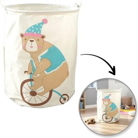 Kosz na zabawki i pranie z nadrukiem CIRCUS BEAR 35x45 cm, kremowy