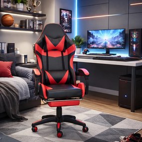 Fotel gamingowy z podnóżkiem Raxor, kolor czarno-czerwony