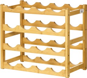 HOMCOM Regał na wino z bambusa 16 butelek 4 półki Naturalny Stylowy przechowywanie wina | Aosom PL