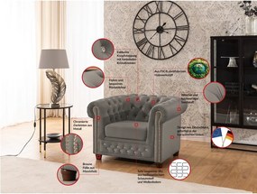 Szary aksamitny fotel typu chesterfield York Blik – Ropez