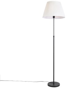 Lampa podłogowa regulowana czarna klosz plisowany kremowy 45cm - ParteWiejski/ Rustykalny / Vintage Oswietlenie wewnetrzne