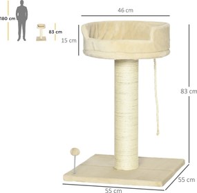 PawHut Drapak Leżanka dla Kota Zabawka Beżowy Komfortowy i Rozrywkowy 55x55x83cm | Aosom PL