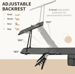 Outsunny Zestaw 2 składanych leżaków ogrodowych z 5-stopniową regulacją oparcia i daszkiem przeciwsłonecznym, w kolorze ciemnoszarym | Aosom PL