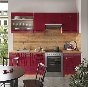 Aneks kuchenny bordeaux wysoki połysk/złoty dąb 240x60x81.6 fame-line