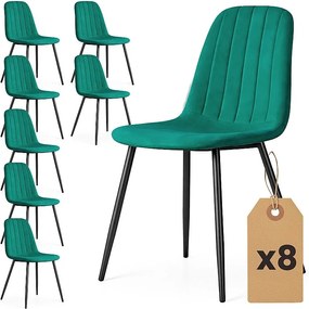 8x Welurowe krzesło tapicerowane pikowane Butelkowa Zieleń LUMO Czarne nogi