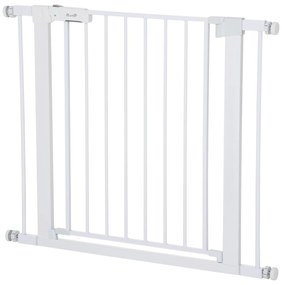 PawHut Barierka z drzwiczkami dla kotów Bramka zabezpieczająca biała regulowana 75-96x5x76cm | Aosom PL