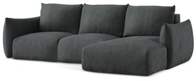 Ciemnoszary rozkładany narożnik z tkaniny szenilowej (prawostronny/z szezlongiem) Leila – Makamii