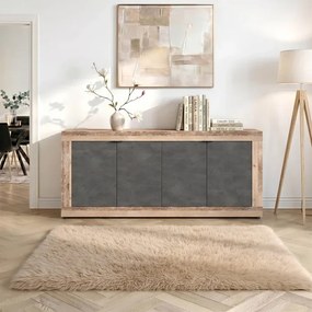 Komoda Czterodrzwiowa BLAGO 180 cm Czarny/Surowy Dąb Loft