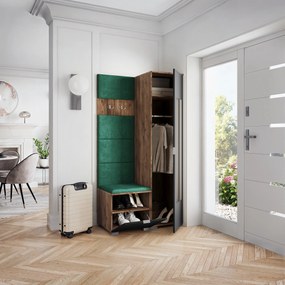 Masseno Garderoba VIRA 95/181/51 cm Nowoczesna Szafa do Przedpokoju Dąb lefkas, MONOLITH 37 (Butelkowa zieleń)